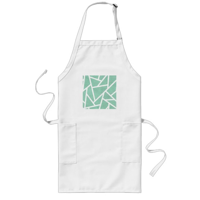 Mint green and white mosaic pattern long apron (Front)