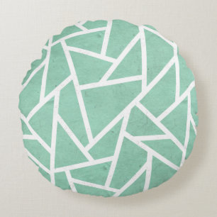 Mint green and white mosaic pattern round cushion