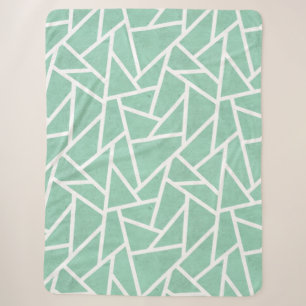 Mint green and white mosaic pattern sherpa blanket