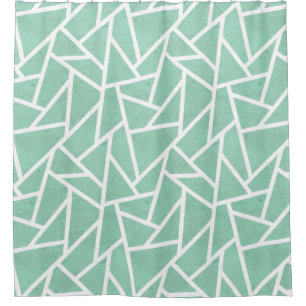 Mint green and white mosaic pattern shower curtain