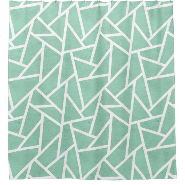 Mint green and white mosaic pattern shower curtain (Front)