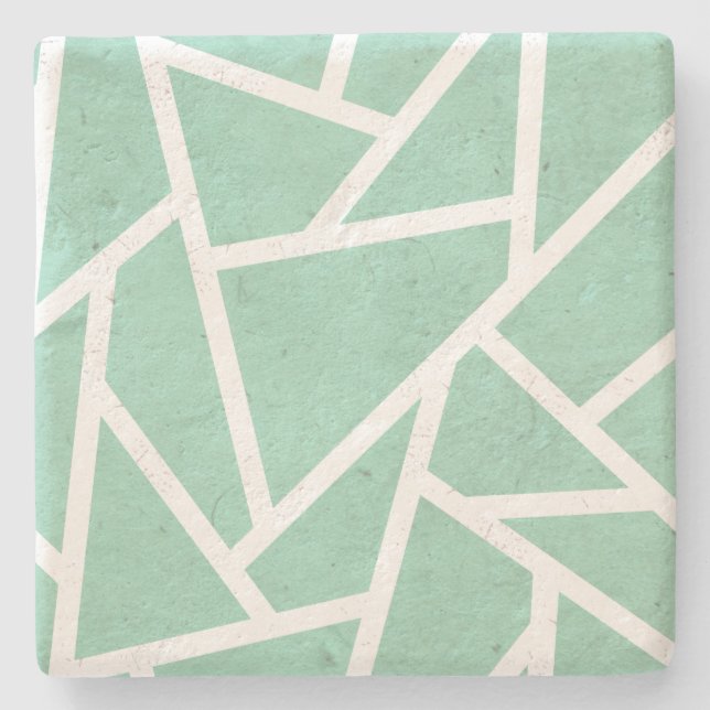 Mint green and white mosaic pattern stone coaster (Front)
