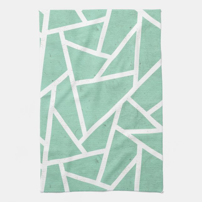 Mint green and white mosaic pattern tea towel (Vertical)
