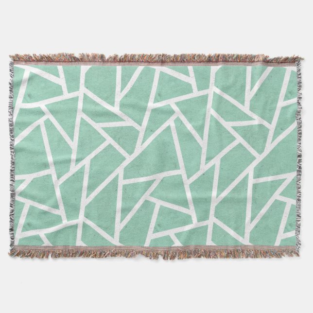 Mint green and white mosaic pattern throw blanket (Front)