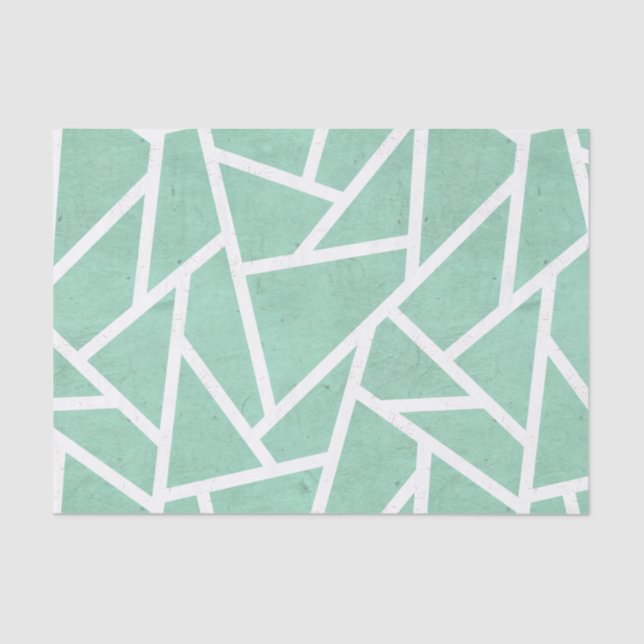Mint green and white mosaic pattern tissue paper (Front)