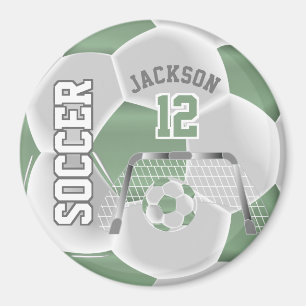 Mint Green and White Personalise Soccer Ball Magnet