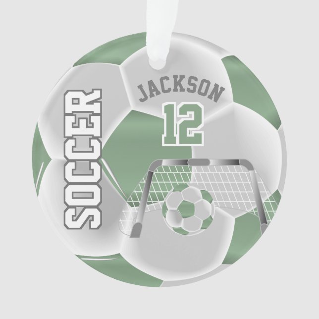 Mint Green and White Personalise ⚽  Soccer Ball Ornament (Front)