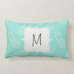 Mint Green and White Pineapple Pattern Lumbar Cushion