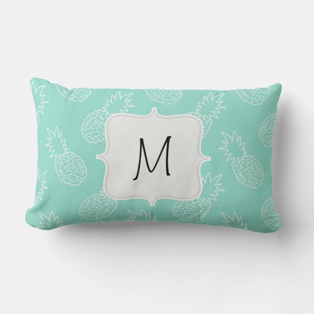 Mint Green and White Pineapple Pattern Lumbar Cushion (Front)