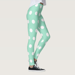 Mint Green and White Polka Dot Pattern Girly Cute Leggings