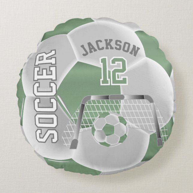 Mint Green and White Soccer | DIY Name Round Cushion (Front)