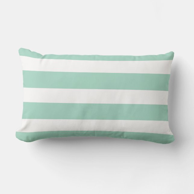 Mint green and white striped lumbar cushion (Front)