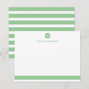 Mint Green and White Striped Personalised Monogram Card