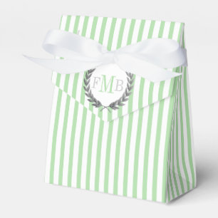 Mint green and white stripes monogram wedding favour box