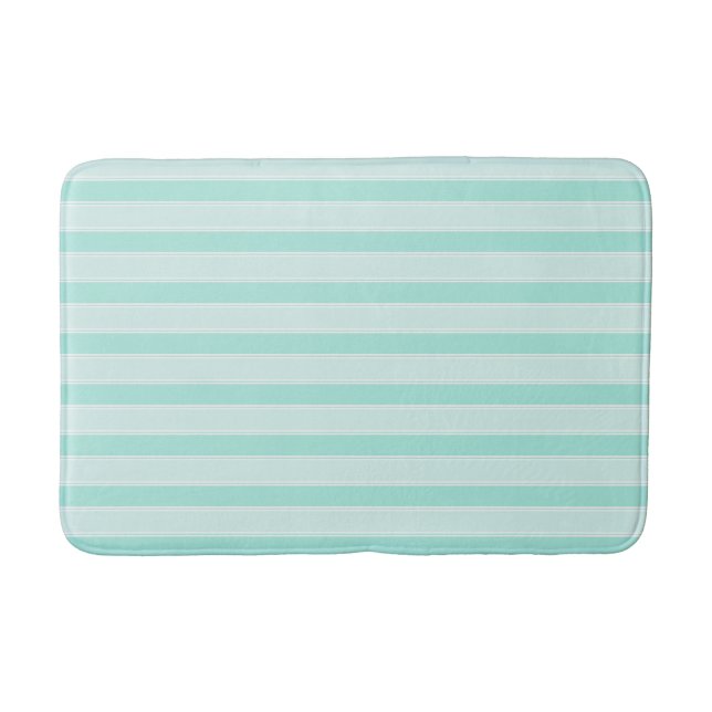 Mint Green and White Stripes Pattern Bath Mat (Front)