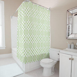 Mint Green and White Trellis Shower Curtain