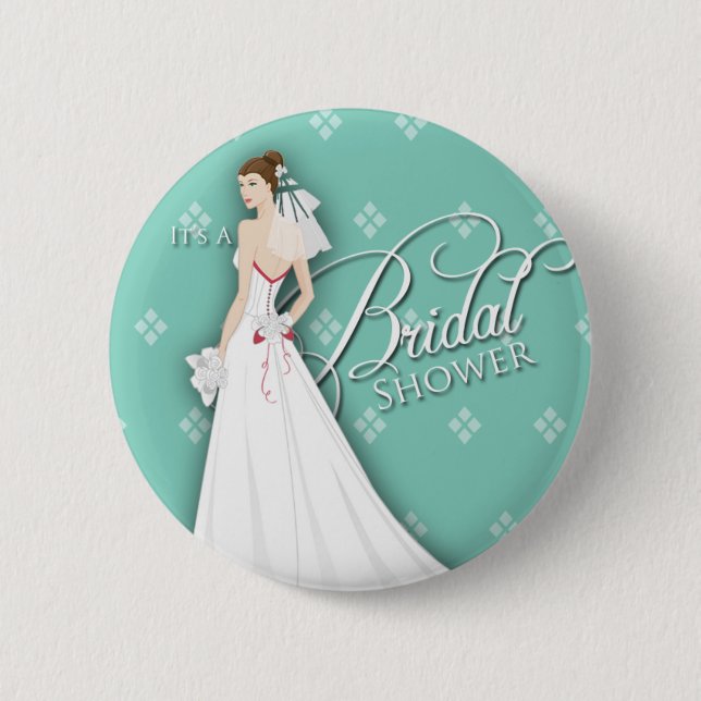 Mint Green and White Vintage Bridal Shower Pin (Front)