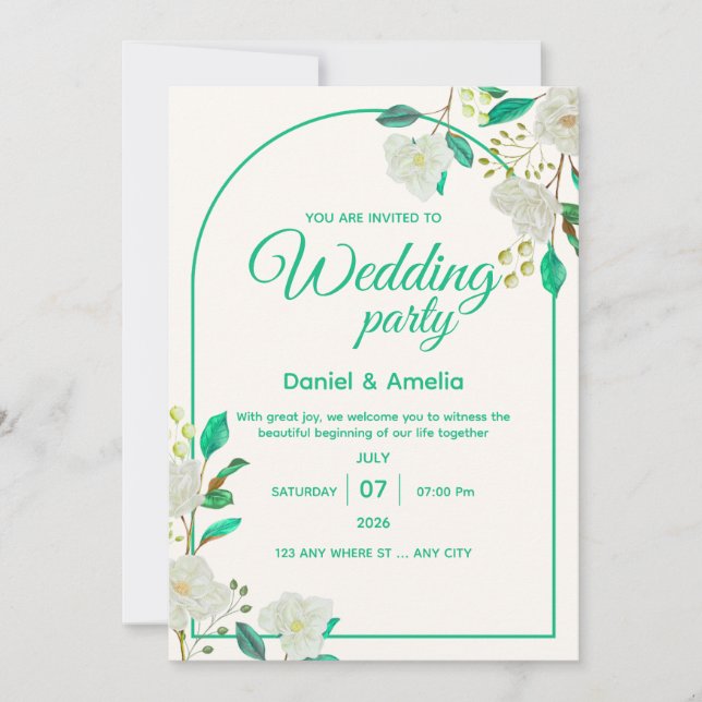 Mint Green Arch Wedding Invitation  (Front)