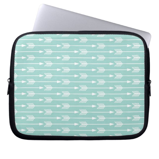 Mint Green Arrows Pattern Laptop Sleeve (Front)