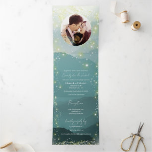Mint Green Ash Mountain Hillside Wedding Tri-Fold Invitation