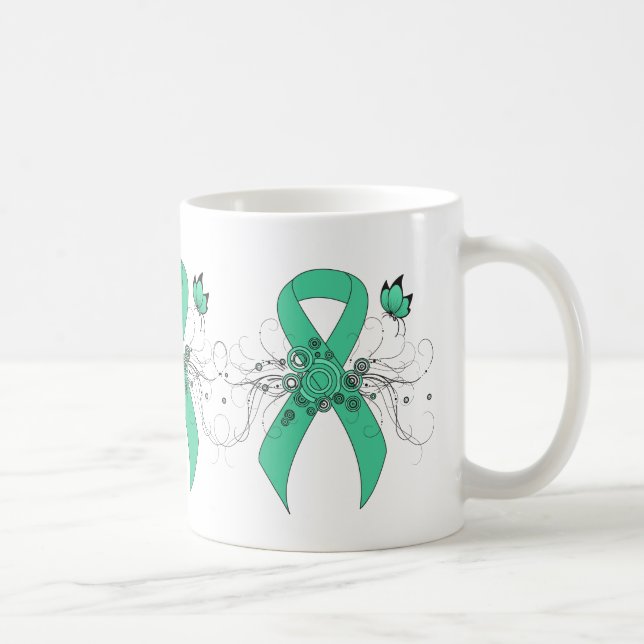 Mint Green Awareness Ribbon with Butterfly Coffee Mug (Right)