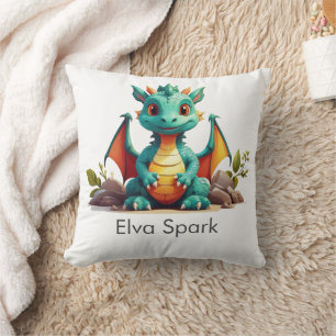 Mint Green Baby Dragon Fantasy Personalised Cushion