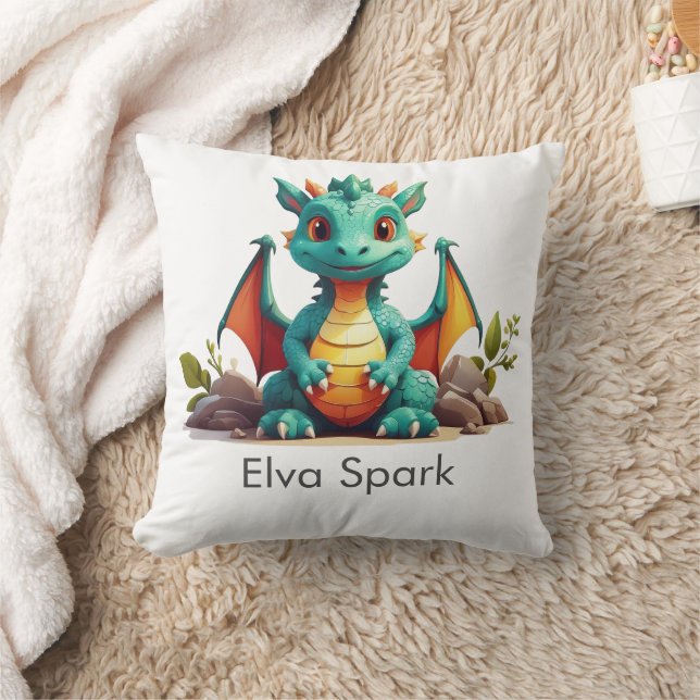Mint Green Baby Dragon Fantasy Personalised Cushion (Blanket)