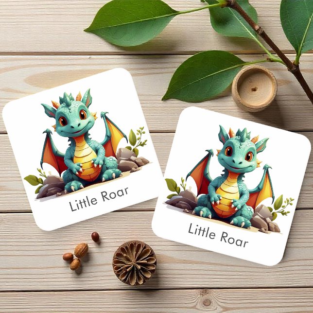 Mint Green Baby Dragon Little Roar Paper Coasters (Creator Uploaded)