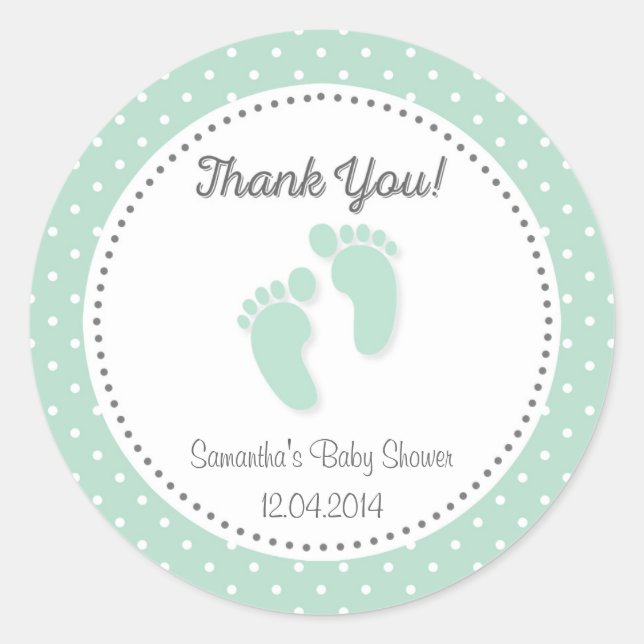 Mint Green Baby Feet Baby Shower Sticker (Front)