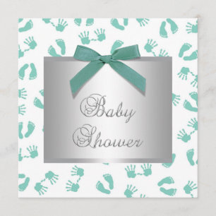 Mint Green Baby Hands Feet Baby Shower Invitation