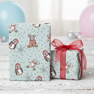 Mint Green Babys First Christmas Winter Animals Wrapping Paper