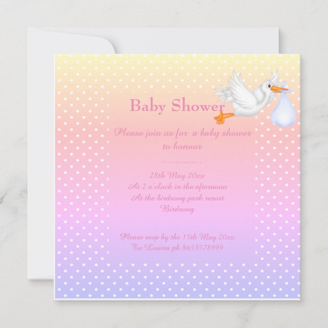 Mint green babyshower single stork invitation (Front)