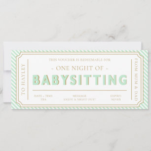 Mint Green Babysitting Gift Voucher Card
