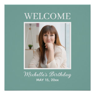 Mint Green Birthday Welcome Photo Name Poster