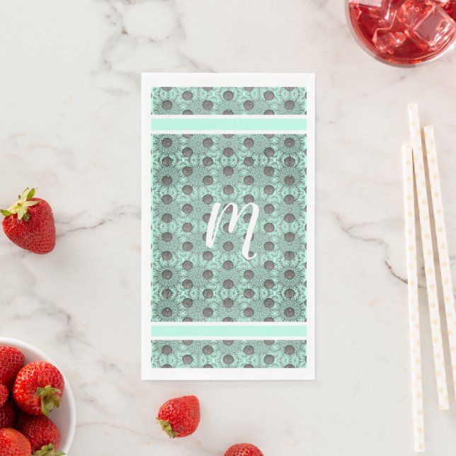 Mint Green, Black, and Grey Polka Dots Pattern Napkin (Insitu)