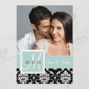 Mint Green Black Damask Photo Save the Date