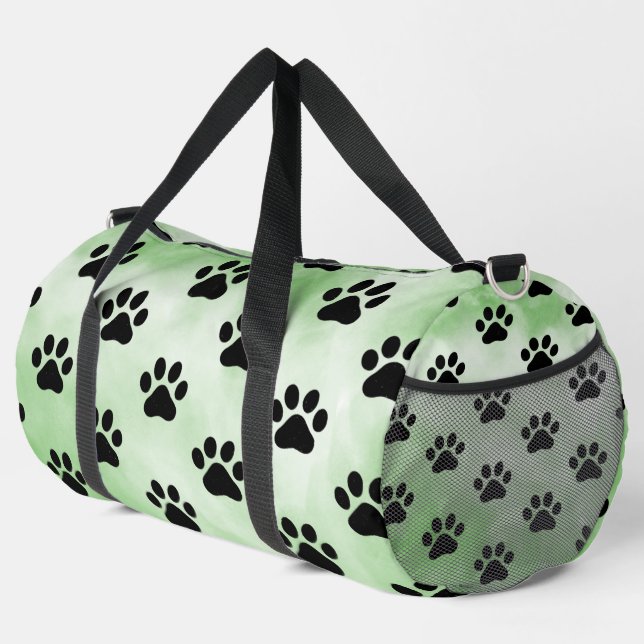 Mint Green Black Paw Print monogram personalise  Duffle Bag (Right Corner)