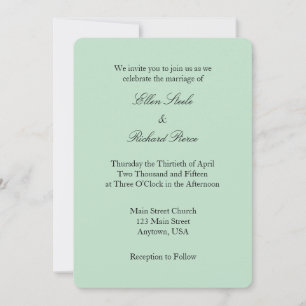 Mint Green Black Plain Simple Wedding Invitation