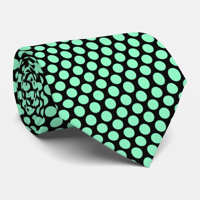 Mint Green Black Polka Dots Tie (Rolled)