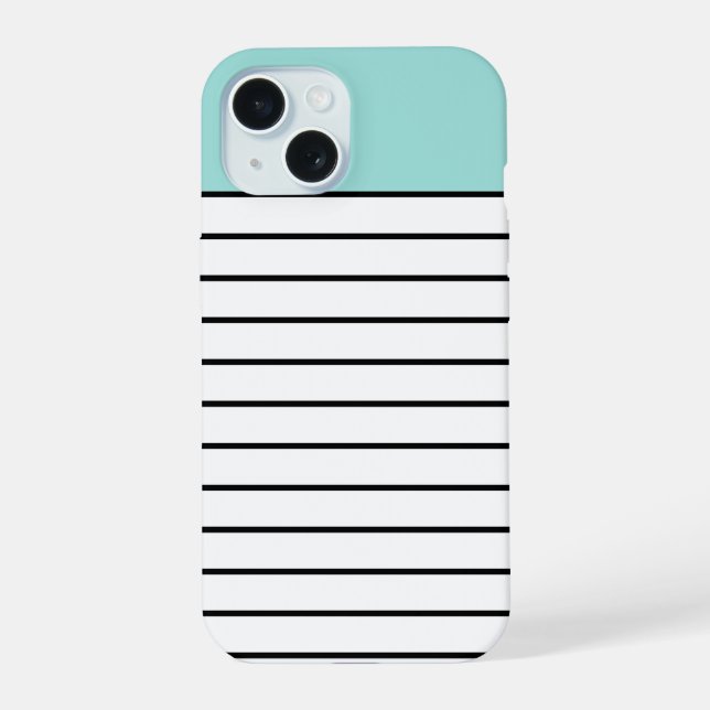 Mint Green Black Stripes Pattern Modern iPhone 15 Case (Back)