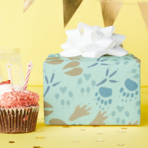 Mint Green Blue and Carmel Animal Tracks Pattern Wrapping Paper