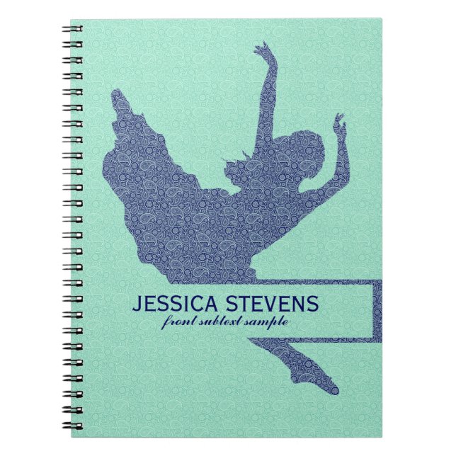 Mint-Green & Blue Dancer Silhouette Illustration Notebook (Front)