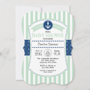 Mint Green Blue Nautical Baby Shower Invitation