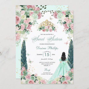 Mint Green & Blush Enchanted Garden Sweet Sixteen Invitation
