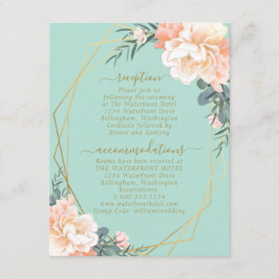 Mint Green Blush Peach Floral Gold Wedding Details Enclosure Card