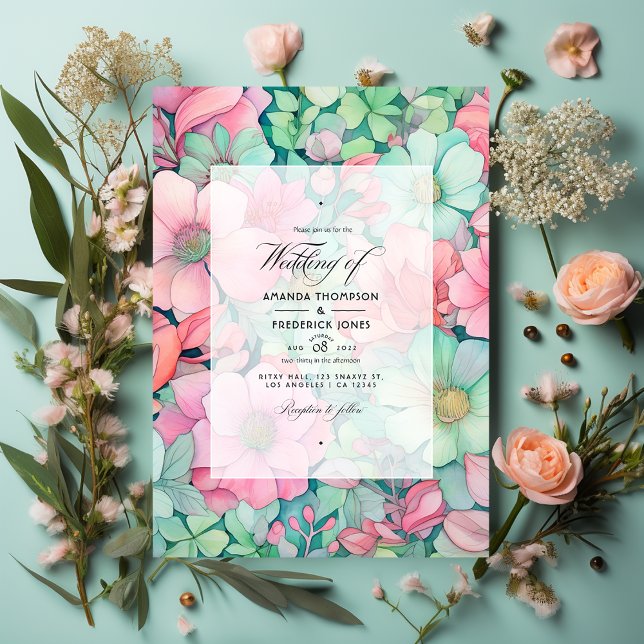 Mint Green, Blush Pink, and Dove Grey Wedding Invitation (Creator Uploaded)