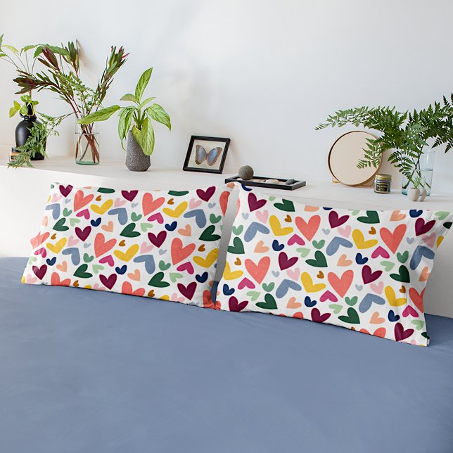 Mint Green Blush Pink Blue Hearts Art Pattern Pillowcase (Creator Uploaded)