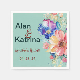 Mint Green Bold Wildflower Floral Wedding Napkin