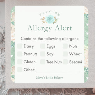 Mint Green Botanical Allergy Alert Square Sticker