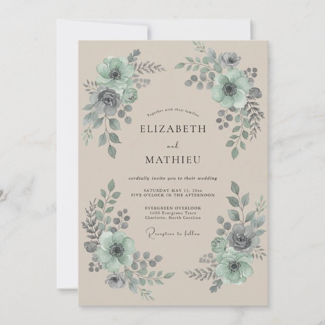Mint Green Botanical Arch Wedding Invitation (Front)